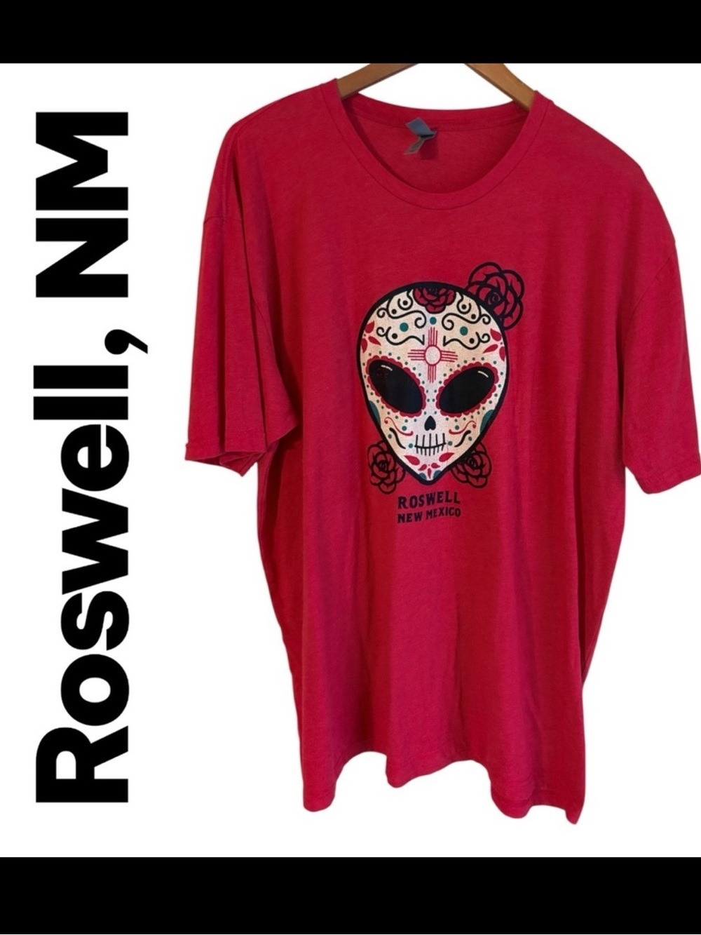 Next Level Apparel Alien Sugar Skull Red T-Shirt. 2X. Roswell, NM. EUC! Like new